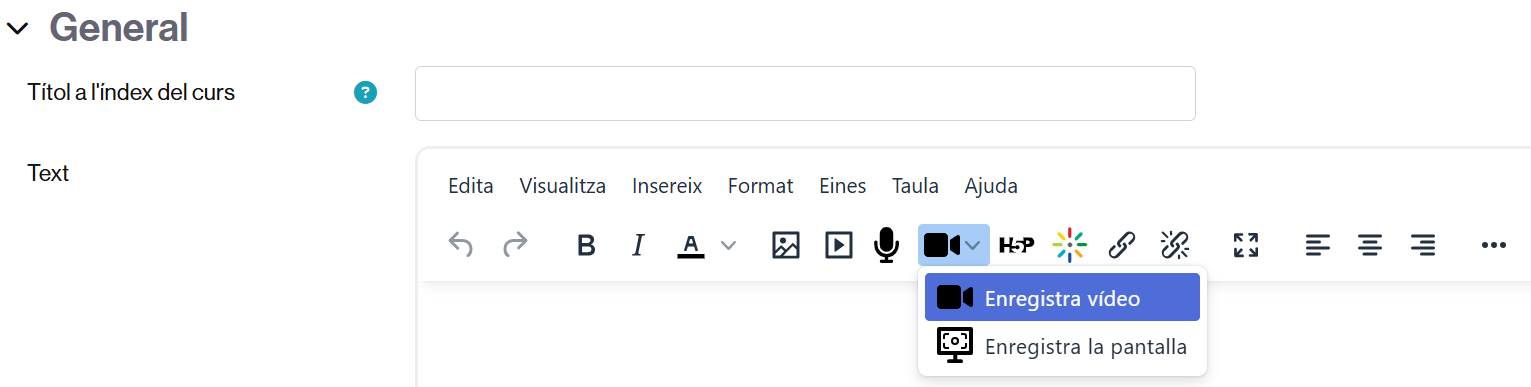 Opcions per enregistrar vídeos curts des de l'editor de text
