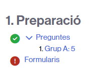 Etapa de preparació de l'activitat Qüestionari fora de línia amb l'enllaç per crear preguntes i els formularis