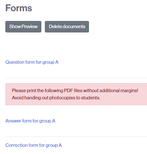 List of documents generated in the Offline Questionnaire activity