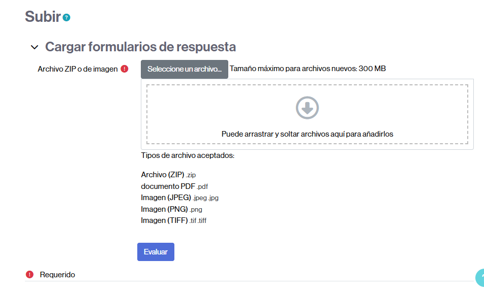 Área de subida del zip