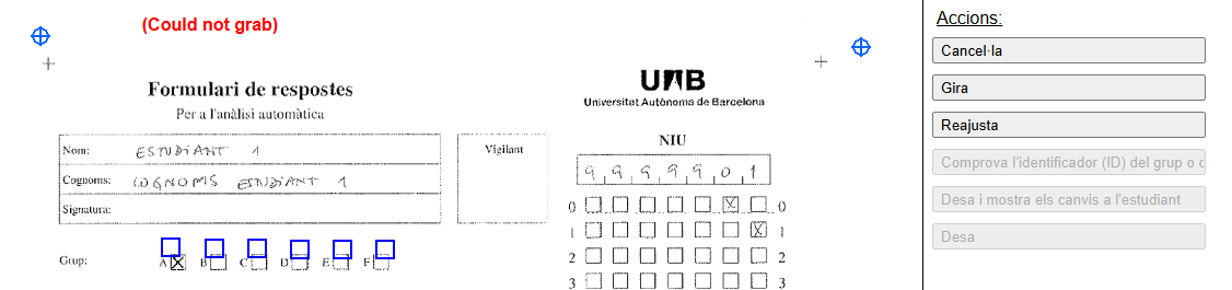Ejemplo de ajuste de marcas en un examen escaneado
