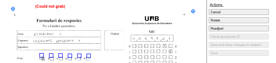 Example of adjusting marks on a scanned exam