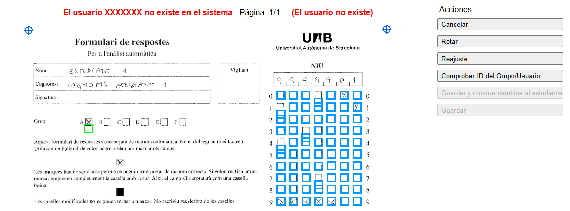 Ejemplo de examen en donde no se detectan correctamente las marcas del NIU