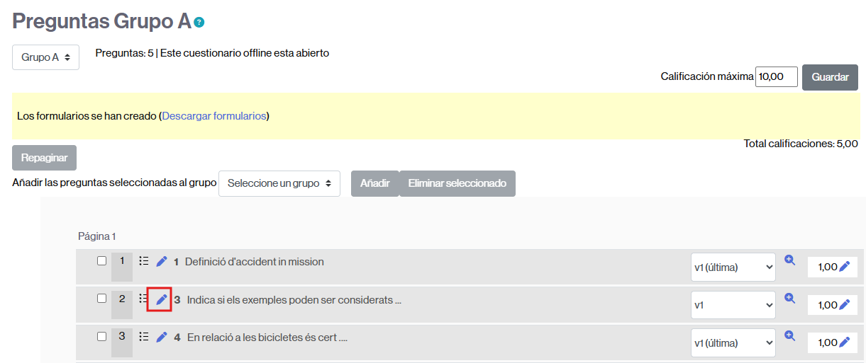 Modificación de una pregunta una vez realizado el examen.
