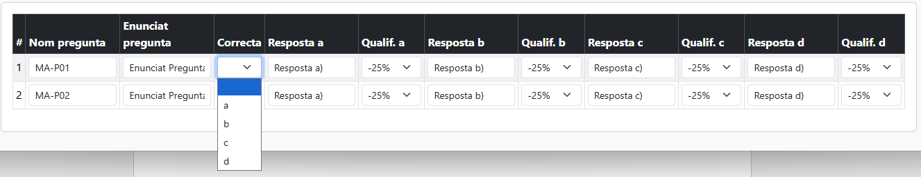 Selecció de la resposta correcta per a la pregunta generada.