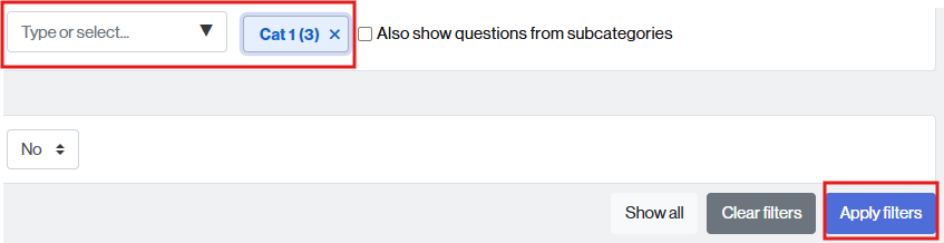 Search of the questions included in a category