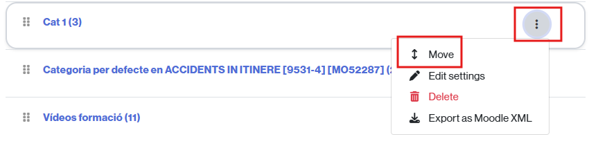 Link to move a category in the classroom bank
