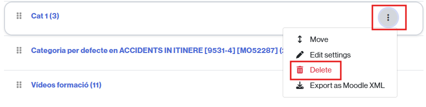 Link to delete a category