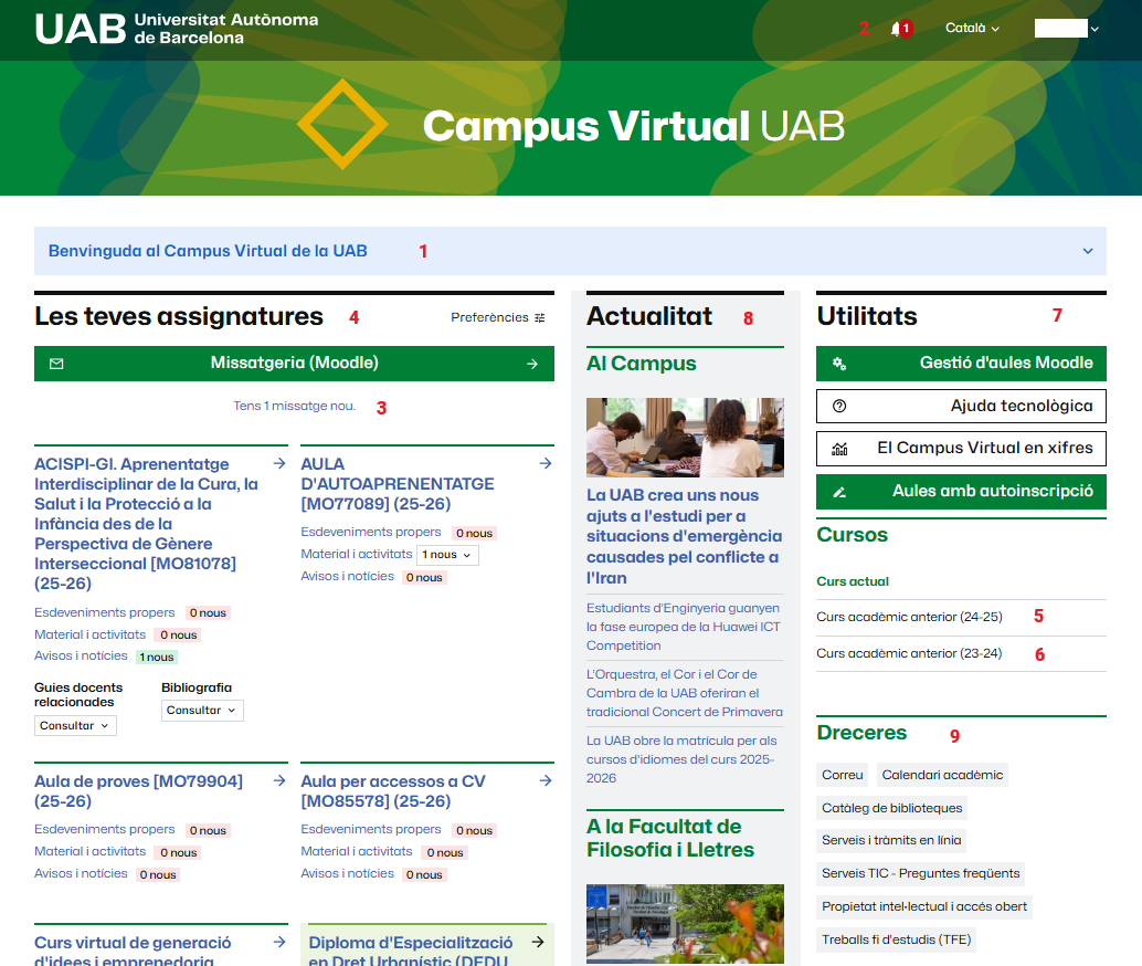 Tauler del Campus Virtual de la UAB