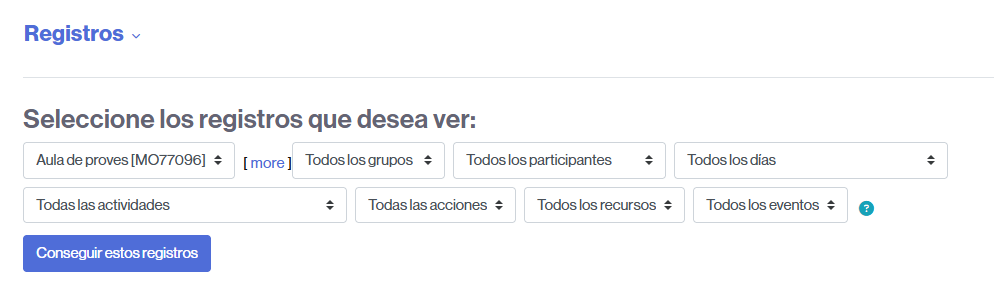 Selección de criterios para buscar en los registros del aula