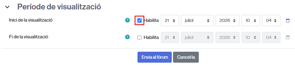 Configuració de la data en la planificació d'un missatge
